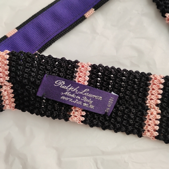 RALPH Purple Label knit tie Mens skinny striped silk tie - Picture 3 of 11